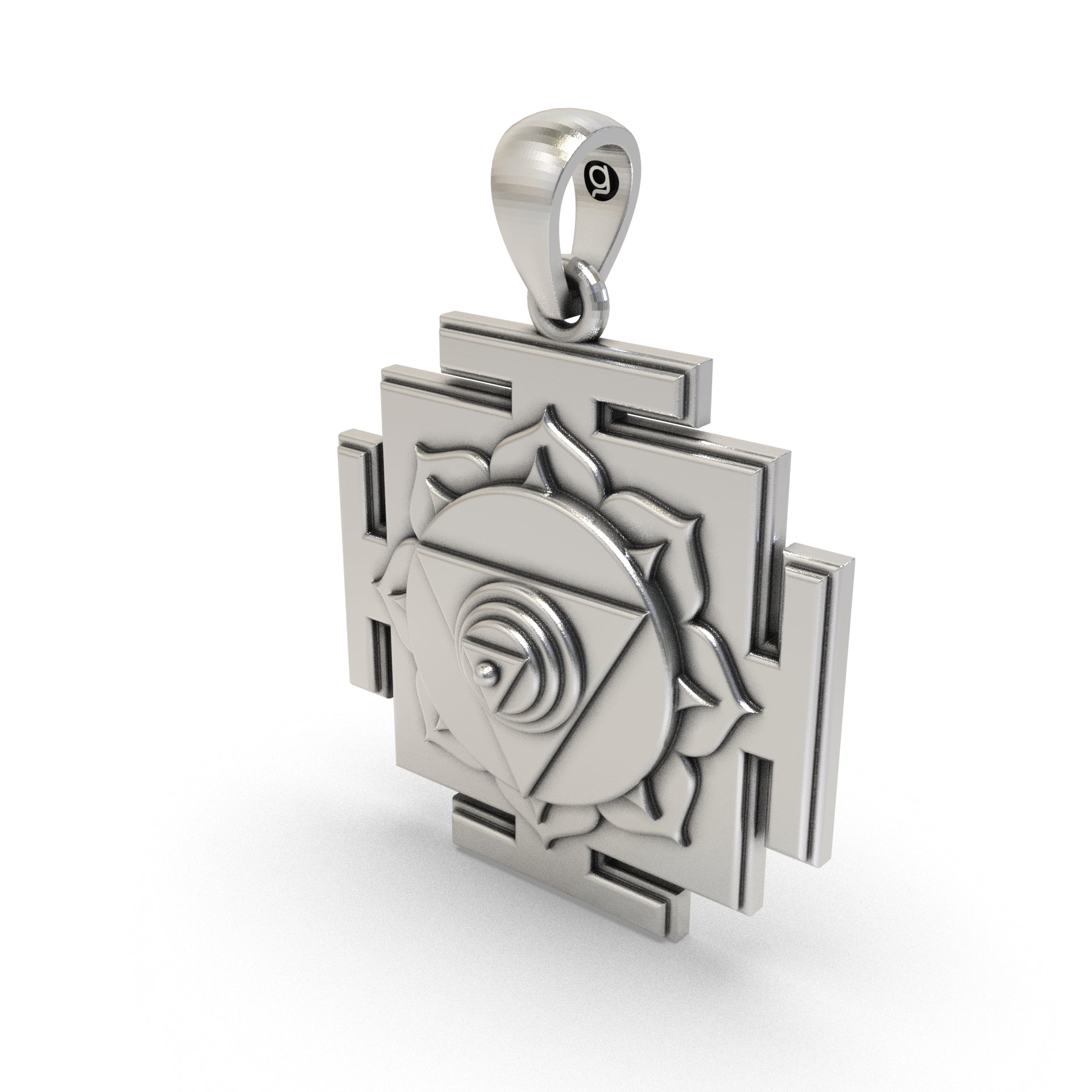 Styled look of the sacred 925 Silver Chinnamasta Yantra Pendant for protection and spiritual power.