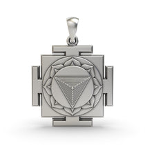 Front view of the 925 Silver Tripura Bhairavi Yantra Pendant showcasing intricate geometric sacred detailing.