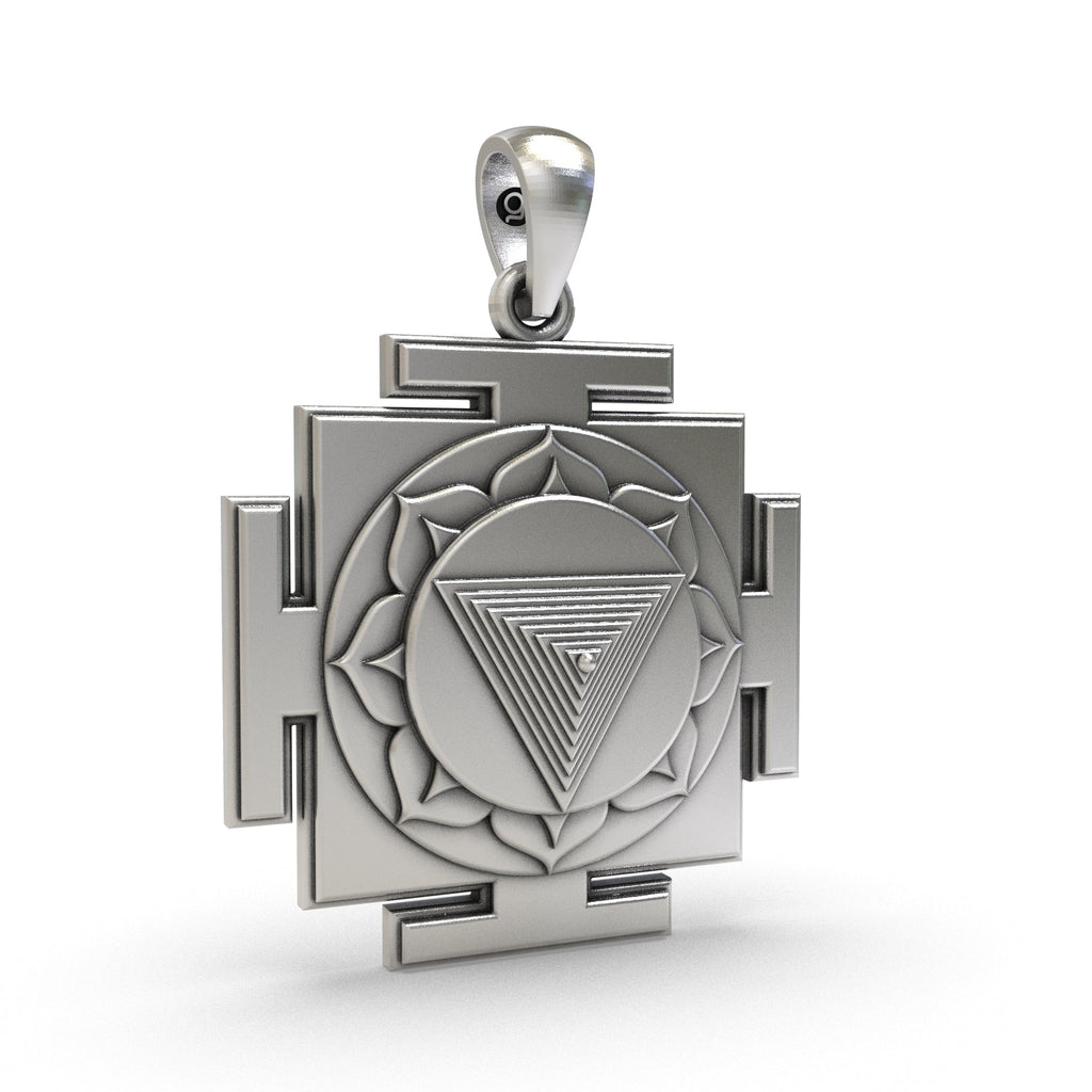 Backside hollow jali work on the 925 Sterling Silver Tripura Bhairavi Yantra Pendant for lightweight comfort.