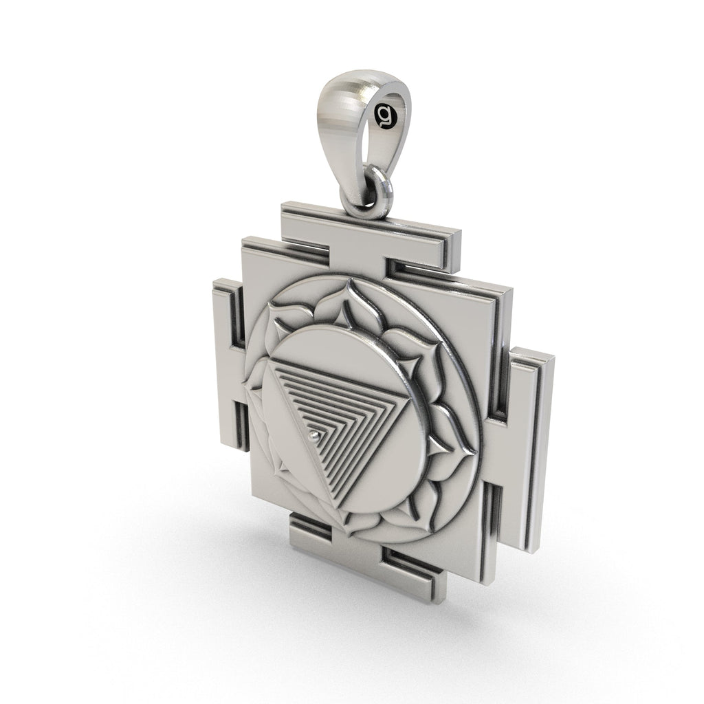 Beautiful 925 Silver Tripura Bhairavi Yantra Pendant worn to symbolize protection, courage, and inner strength.