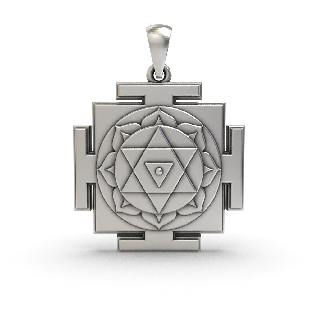 Front view of the 925 Silver Dhumavati Yantra Pendant showing intricate sacred geometry and polished finish.