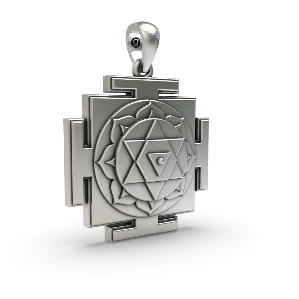 Reverse side of the sacred Dhumavati Yantra silver pendant featuring lightweight hollow jali work for comfort.