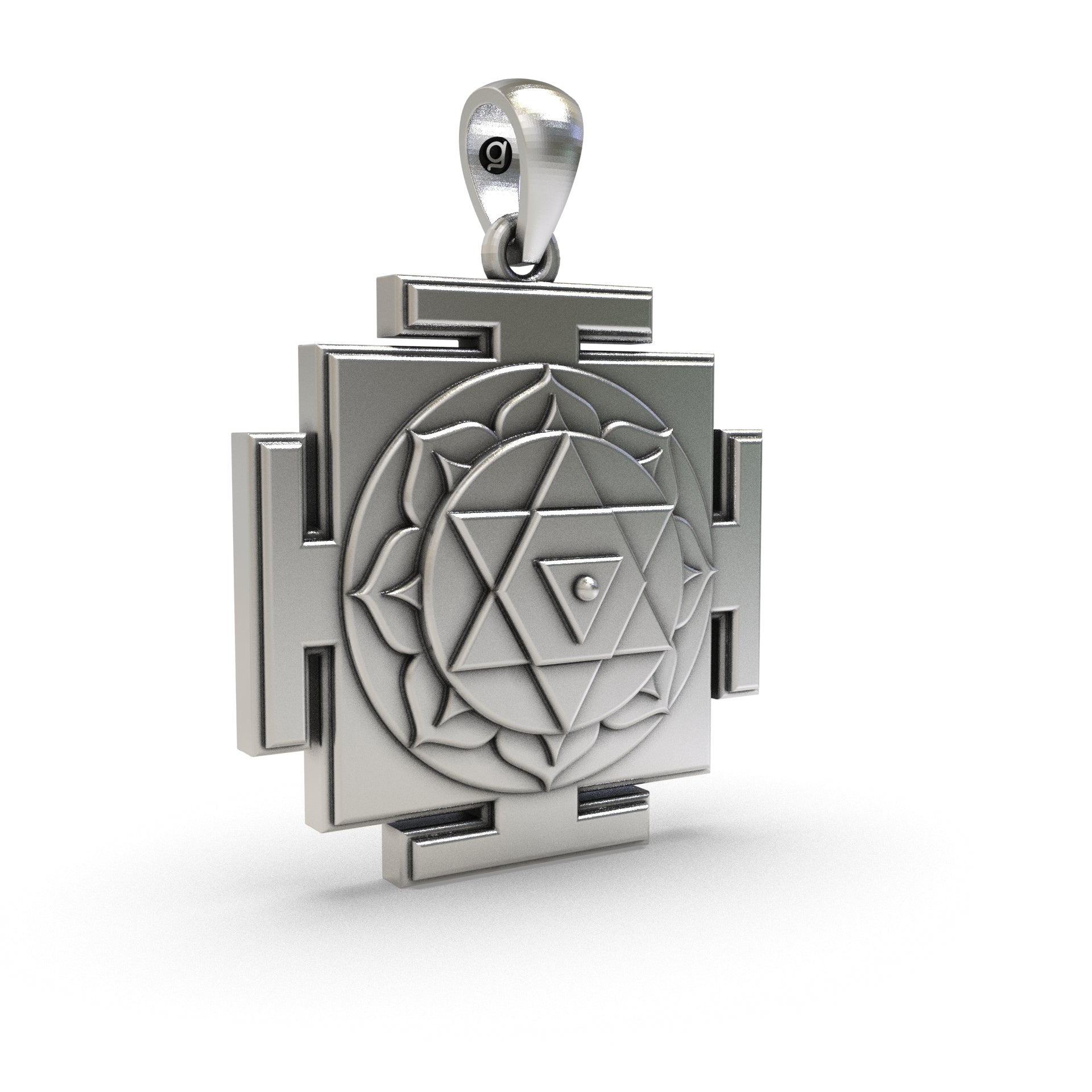 Reverse side of the sacred Dhumavati Yantra silver pendant featuring lightweight hollow jali work for comfort.