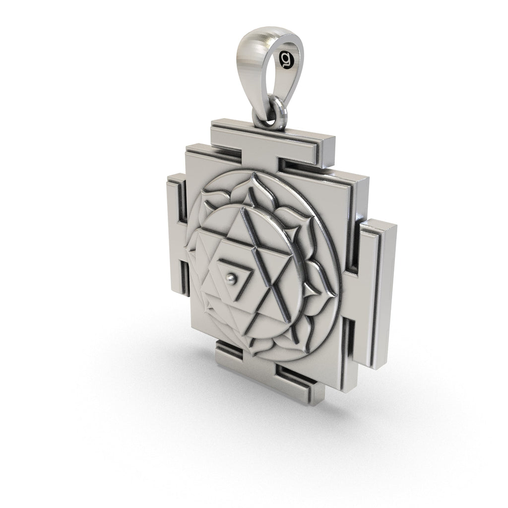 Angled view of the polished 925 silver Dhumavati Yantra pendant designed for daily spiritual protection.