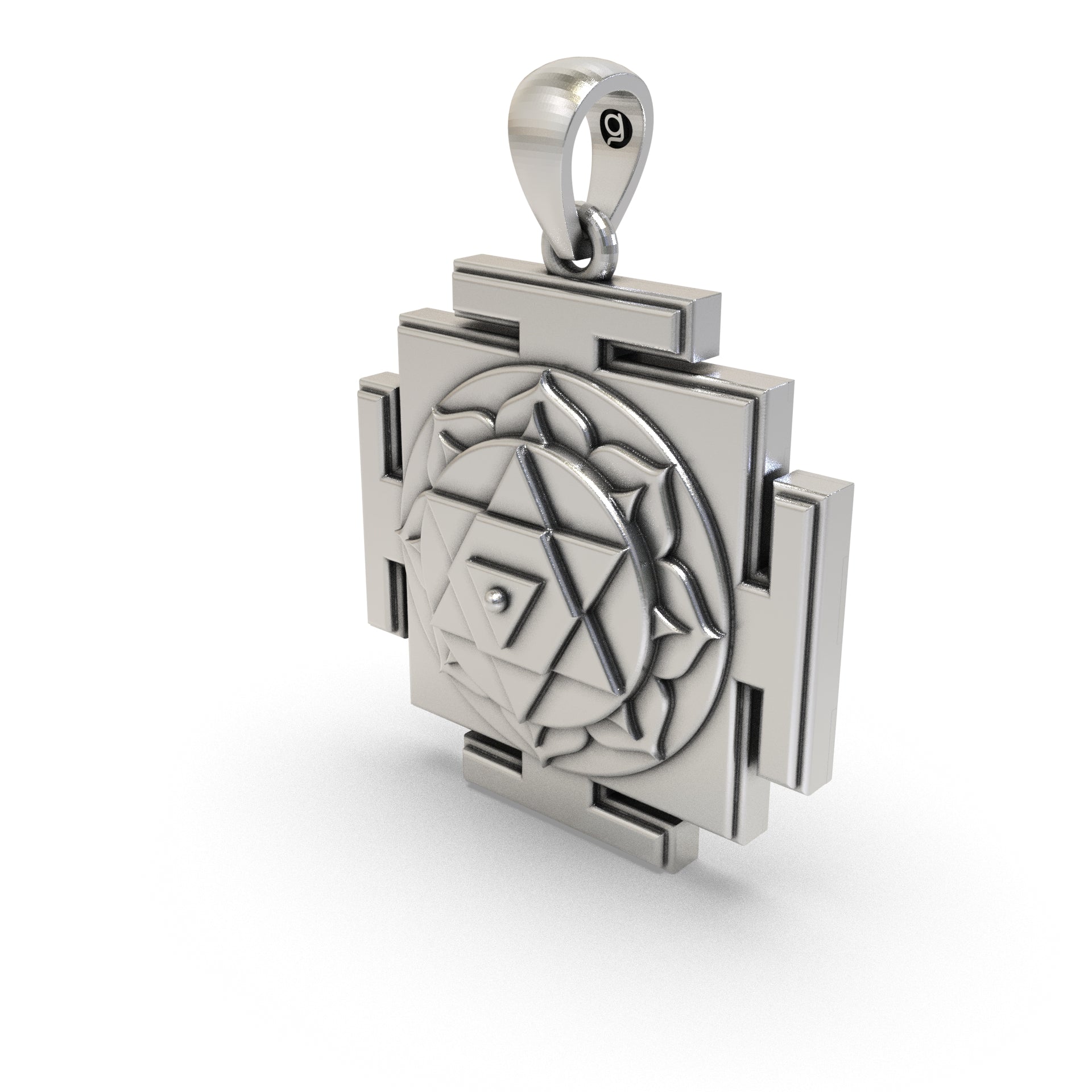 Angled view of the polished 925 silver Dhumavati Yantra pendant designed for daily spiritual protection.