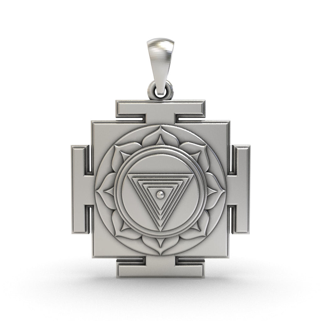 Front view of the 925 Silver Mahakali Yantra Pendant featuring intricate sacred geometric detailing.