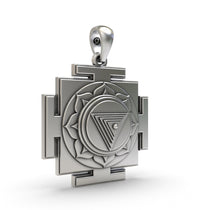 Back side view showing the lightweight hollow jali work of the 925 Silver Mahakali Yantra Pendant.