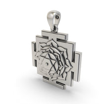 Angled side profile of the pure 925 Silver Bhuvaneshwari Yantra Pendant highlighting its fine craftsmanship.