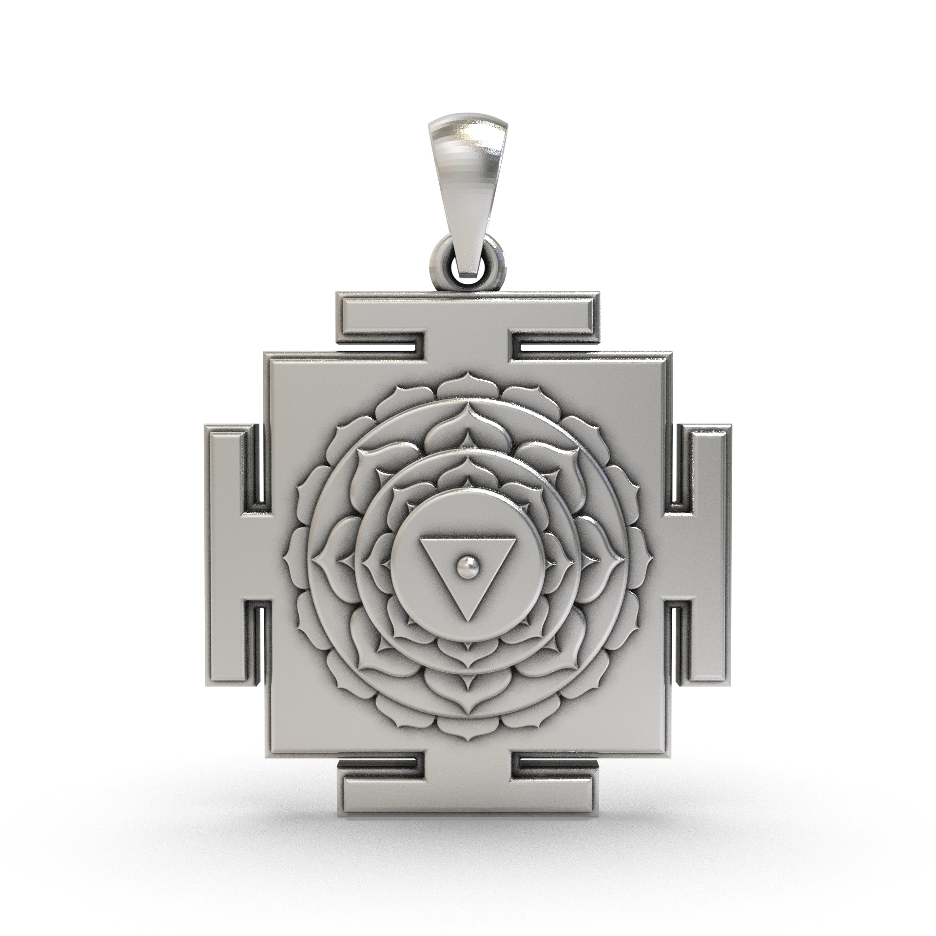 Front view of the 925 Silver Matangi Yantra Pendant showcasing intricate sacred geometry and polished finish.