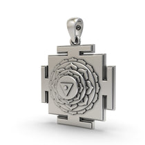 Close-up detail of the pure 925 sterling silver Matangi Yantra pendant highlighting the hollow jali work.
