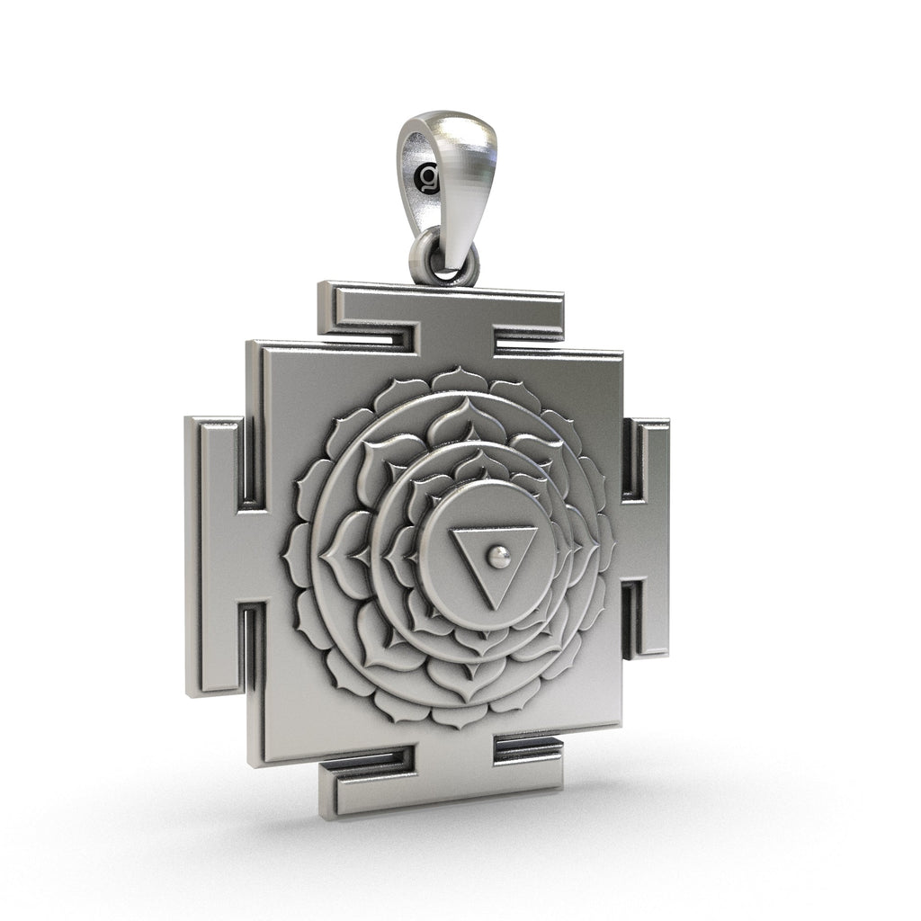 Side profile of the handcrafted 925 Silver Matangi Yantra Pendant designed for spiritual empowerment.