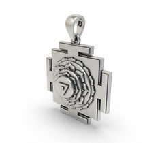 Worn look of the silver Matangi Yantra sacred pendant, a perfect daily wear jewelry for wisdom and harmony.