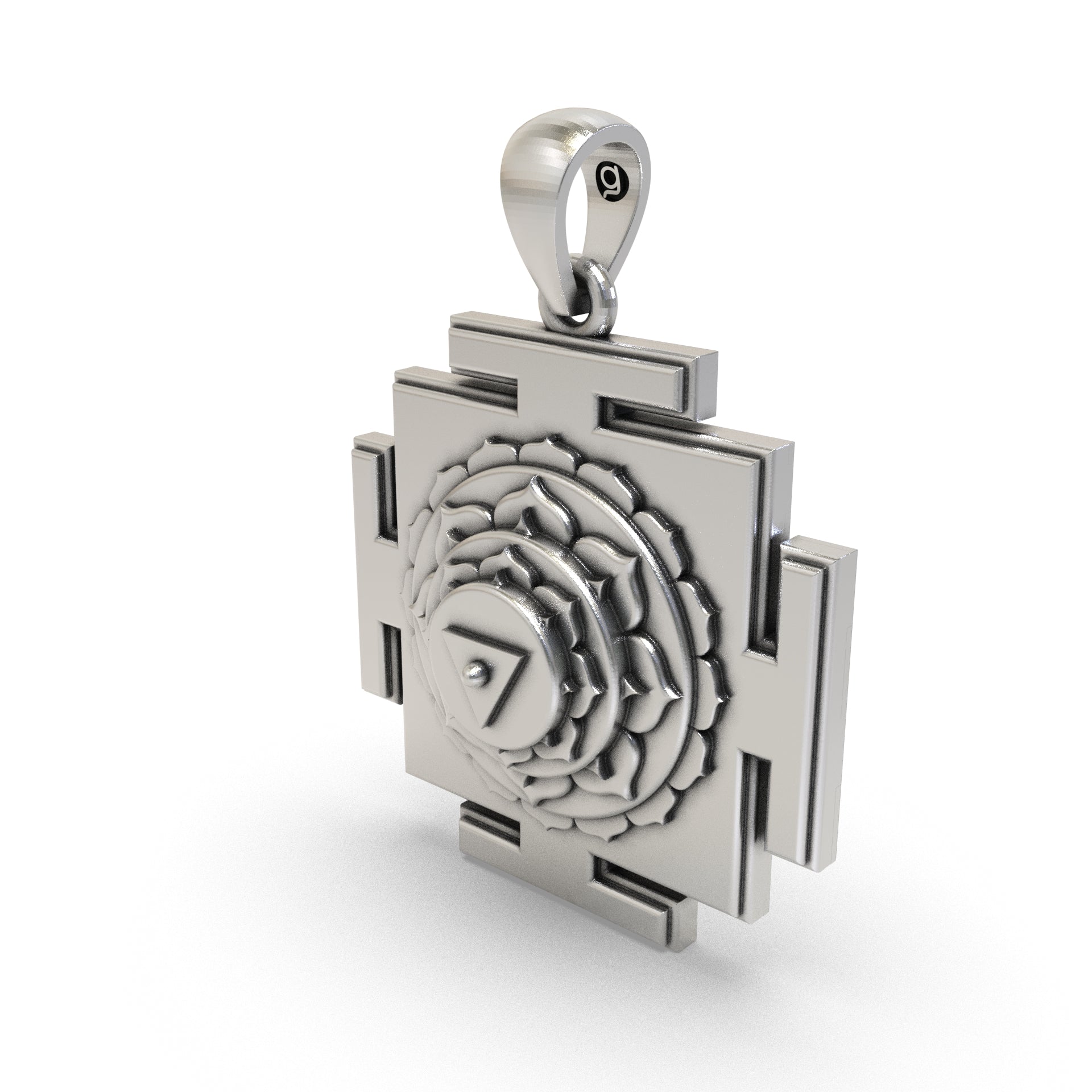 Worn look of the silver Matangi Yantra sacred pendant, a perfect daily wear jewelry for wisdom and harmony.