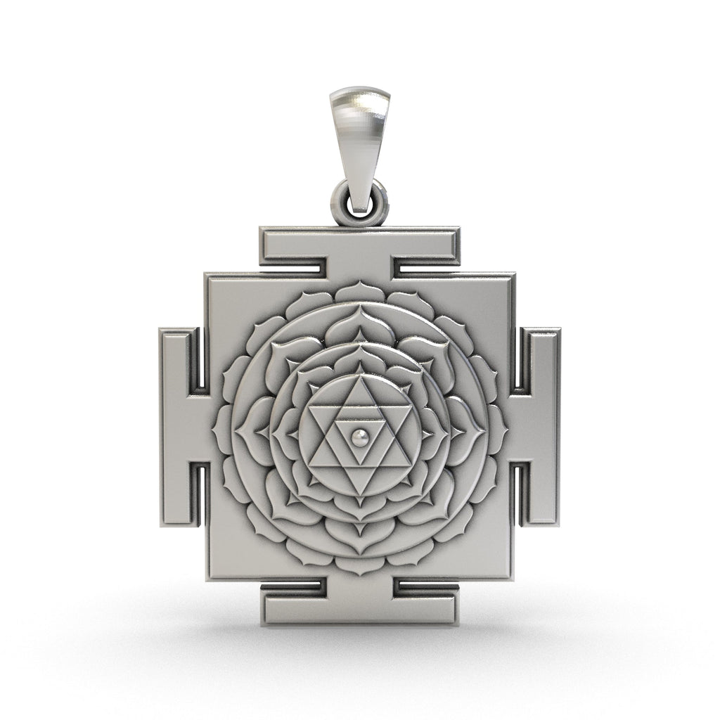 Front view of the 925 Silver Baglamukhi Yantra Pendant featuring a fine polished finish and sacred geometry.