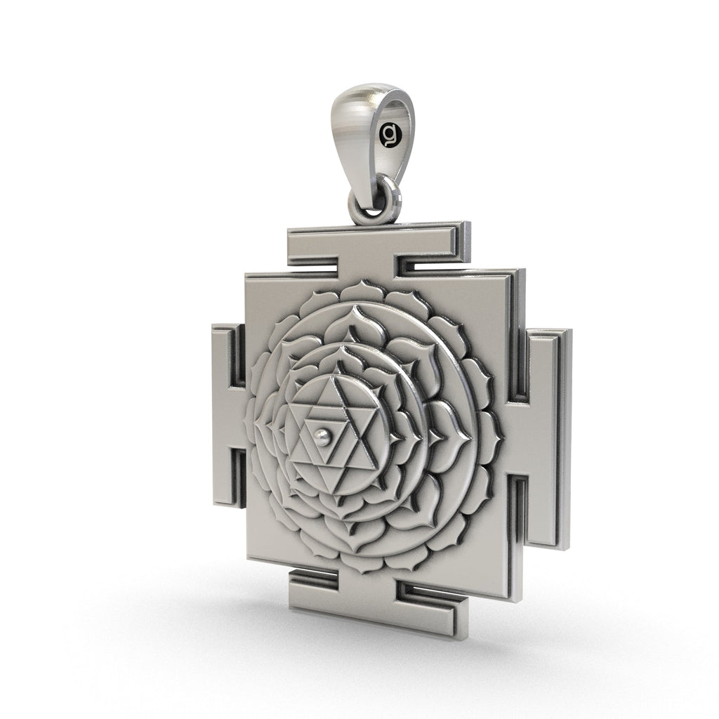 Close-up detail of the pure 925 silver Baglamukhi Yantra pendant showcasing intricate sacred design elements.