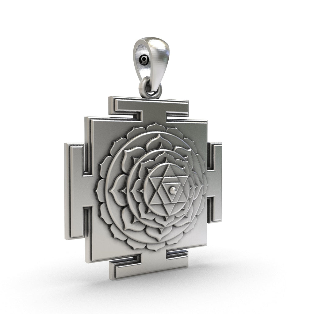 Backside view of the silver Baglamukhi Yantra pendant revealing hollow jali work for lightweight daily wear.