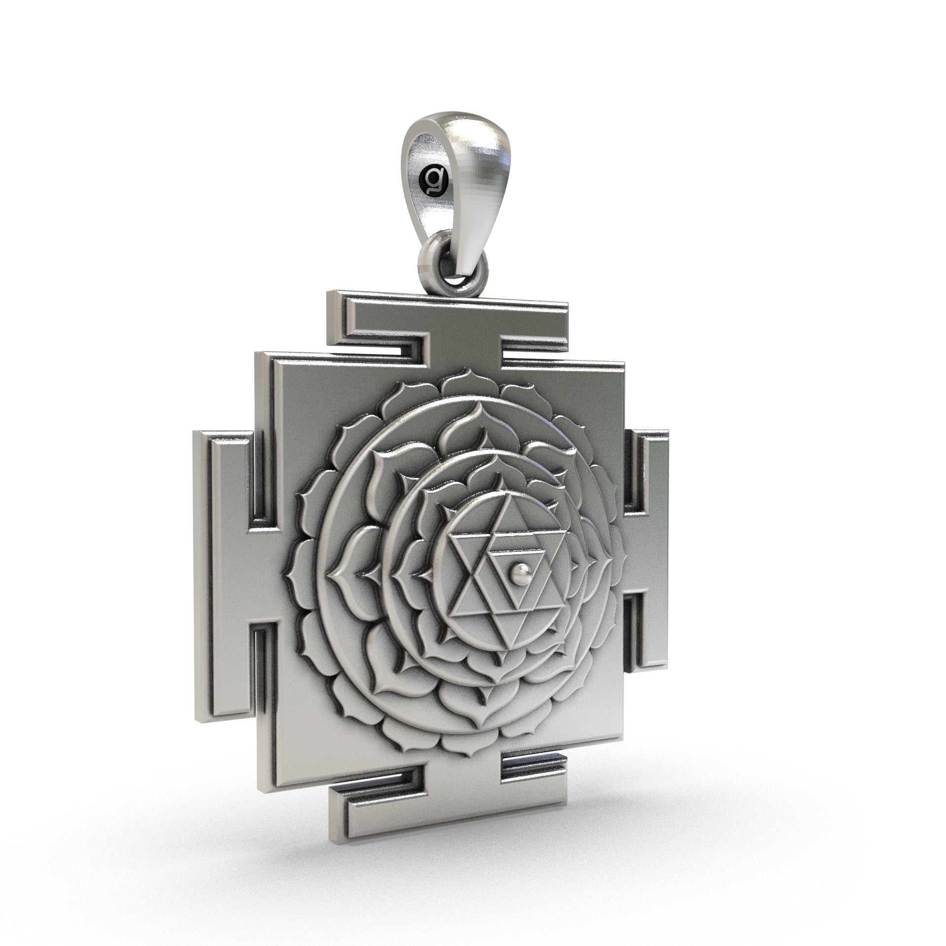 Backside view of the silver Baglamukhi Yantra pendant revealing hollow jali work for lightweight daily wear.
