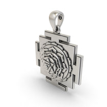 Angled profile of the 925 Silver Baglamukhi Yantra Pendant highlighting its beautiful craftsmanship and shine.
