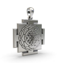 Backside of the 925 silver Tripura Sundari Yantra Pendant displaying hollow jali work for lightweight comfort.