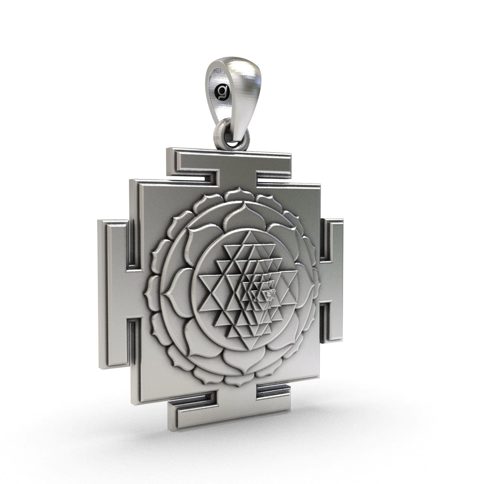Backside of the 925 silver Tripura Sundari Yantra Pendant displaying hollow jali work for lightweight comfort.