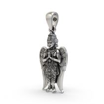 Close-up detail of the pure 925 sterling silver Garuda pendant highlighting the sacred Vishnu vahana.
