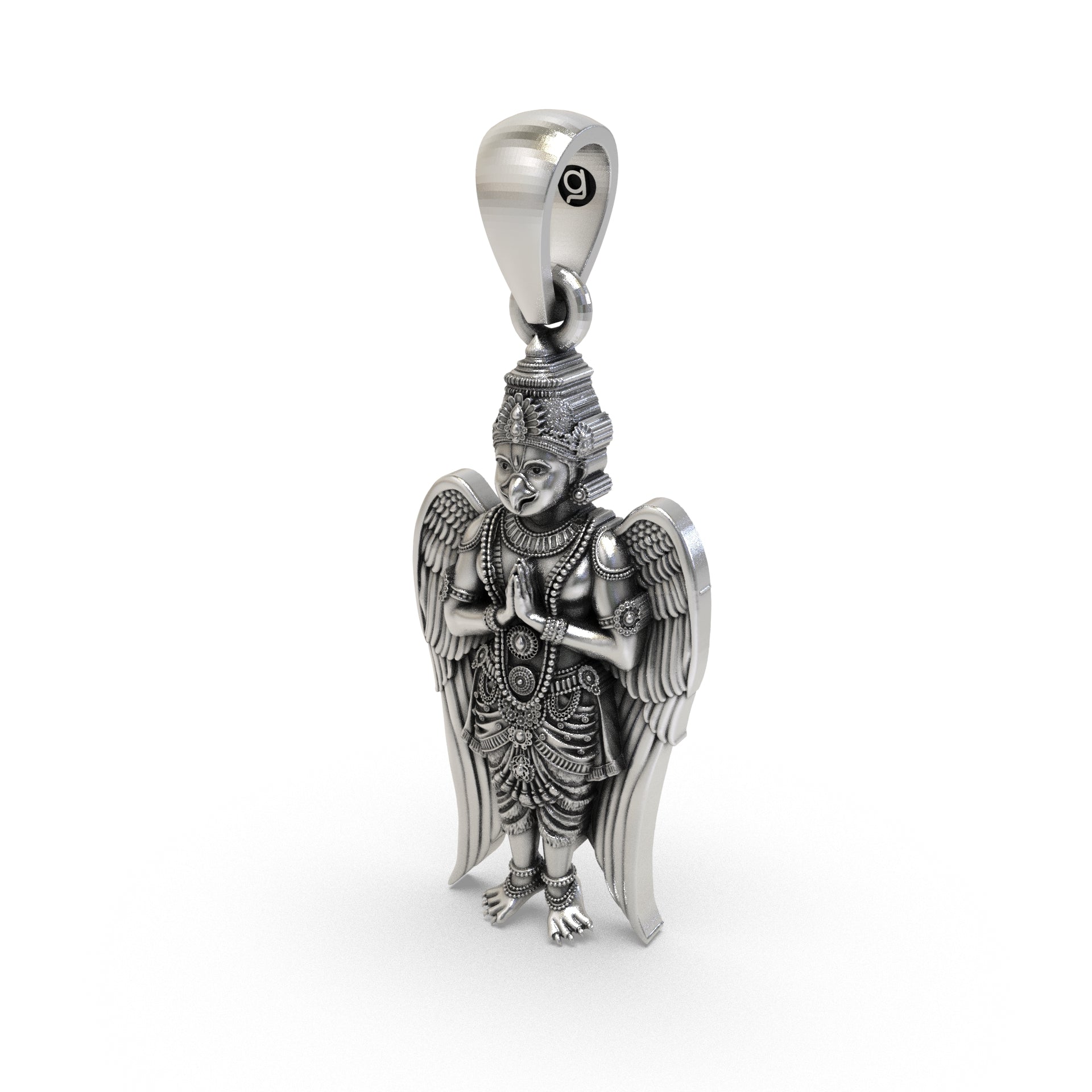 Angled profile of the 925 Silver Garuda Pendant perfect for daily wear and spiritual protection.