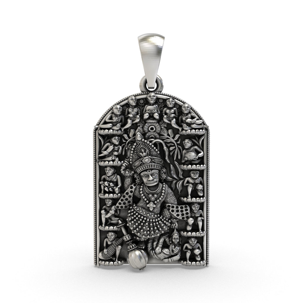 Front view of the 925 Silver Kashtbhanjan Dev Pendant showcasing detailed sacred craftsmanship.