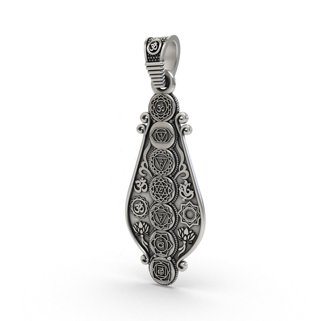 7 Chakra silver pendant with Om detail