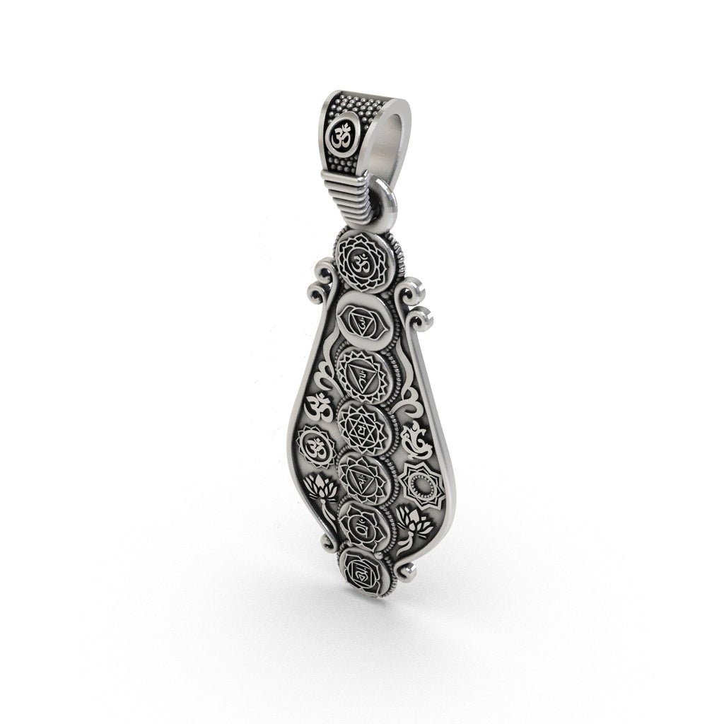 Antique silver chakra pendant for meditation