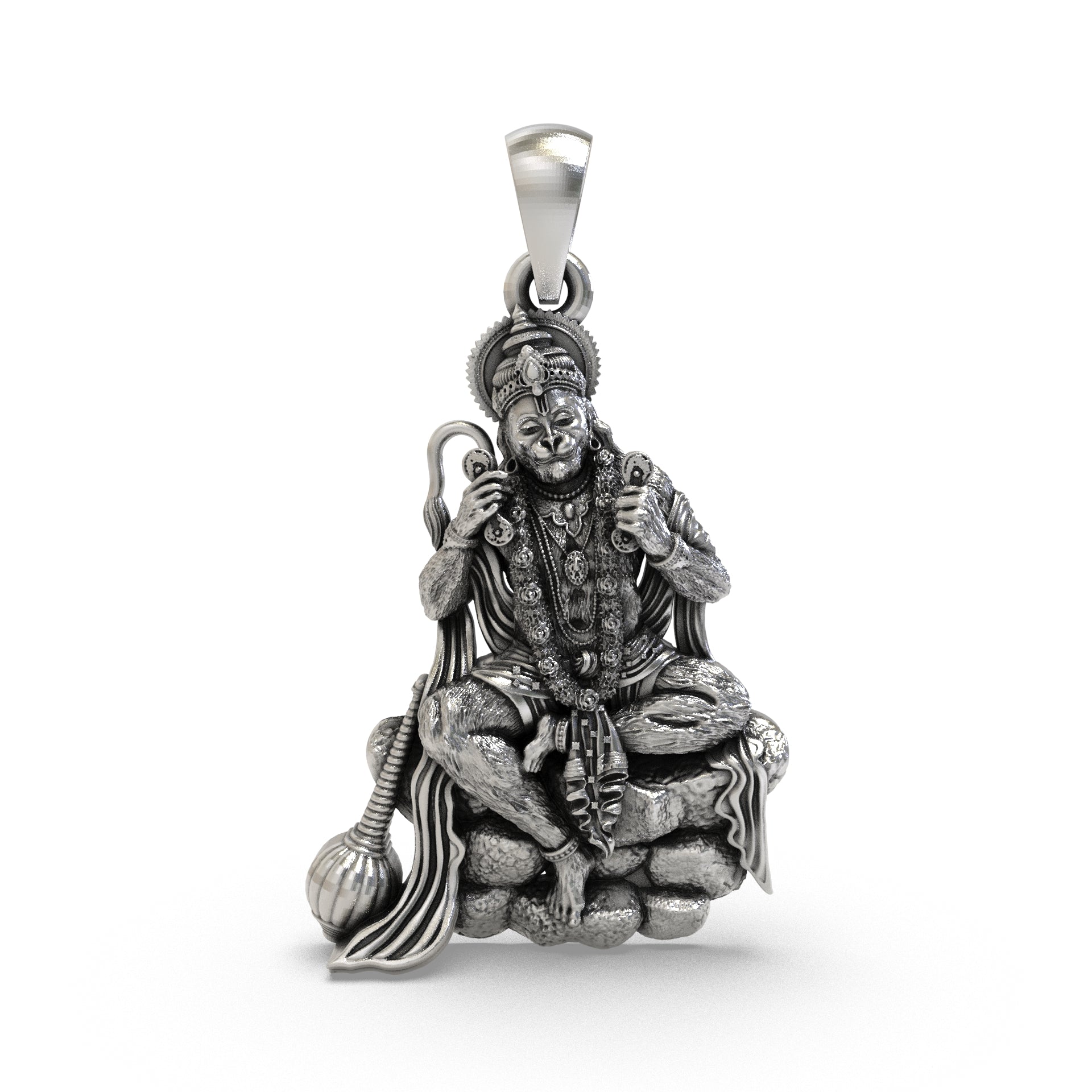 925 Silver Hanuman Ji pendant front view Main image