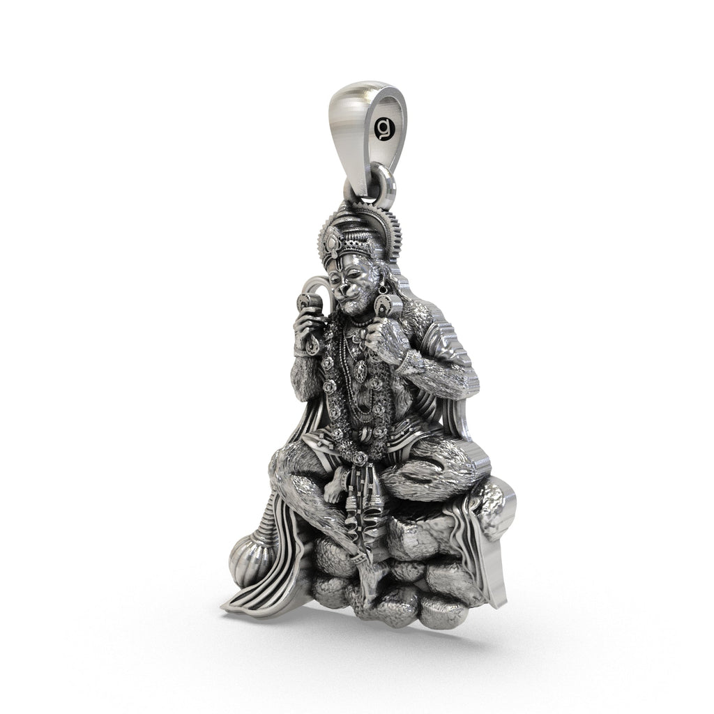 Hanuman Ji silver pendant with gada detail