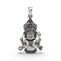 Modern styling of premium Nakoda Bhairav silver spiritual amulet on a chain.