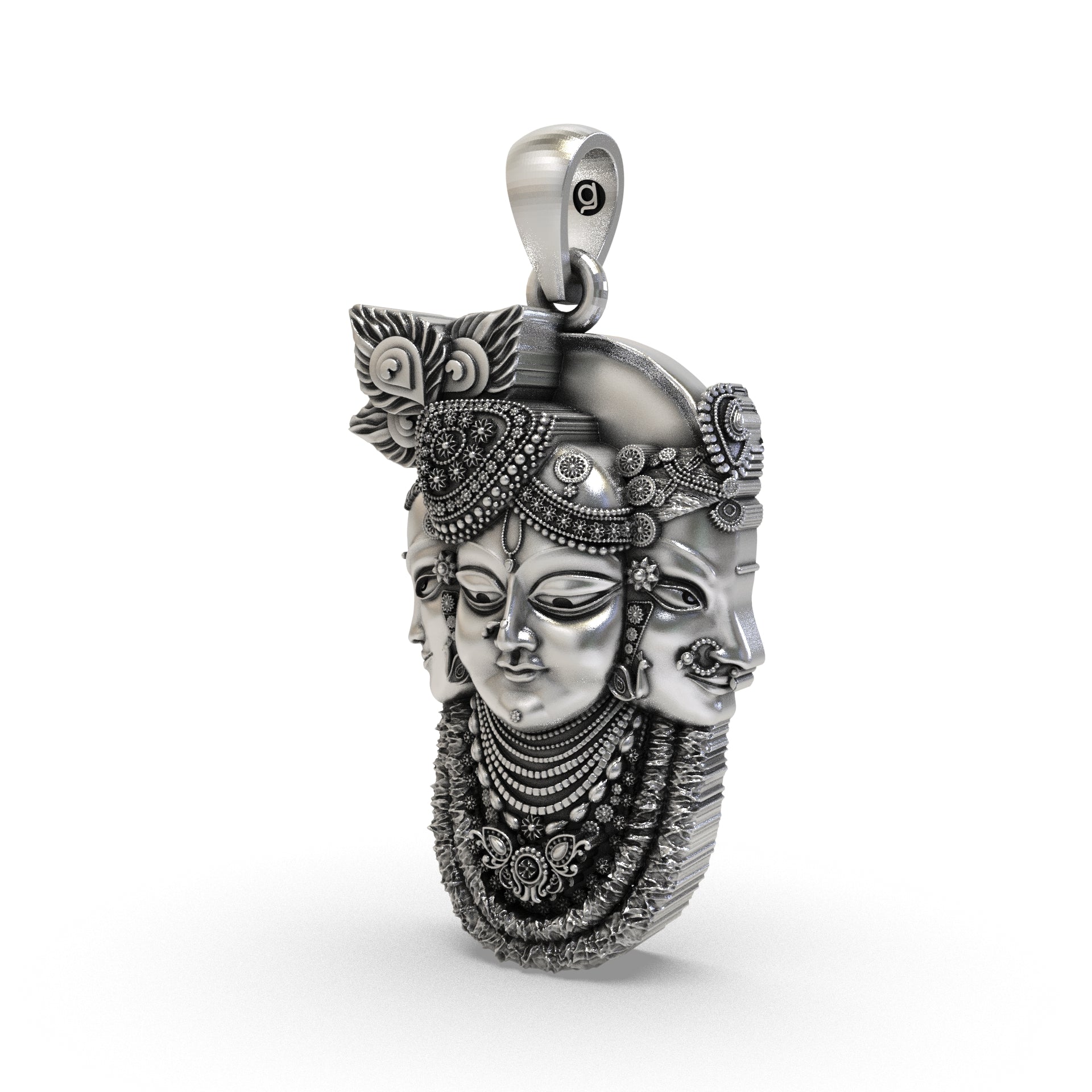 925 Silver Trimukhi Shrinathji Pendant – Three Face Krishna Locket, Antique Oxidized Devotional Silver Jewelry for Men & Women Secondary image