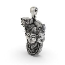 Beautiful worn look of the 925 Silver Trimukhi Shrinathji Pendant displaying its 30mm antique finish.