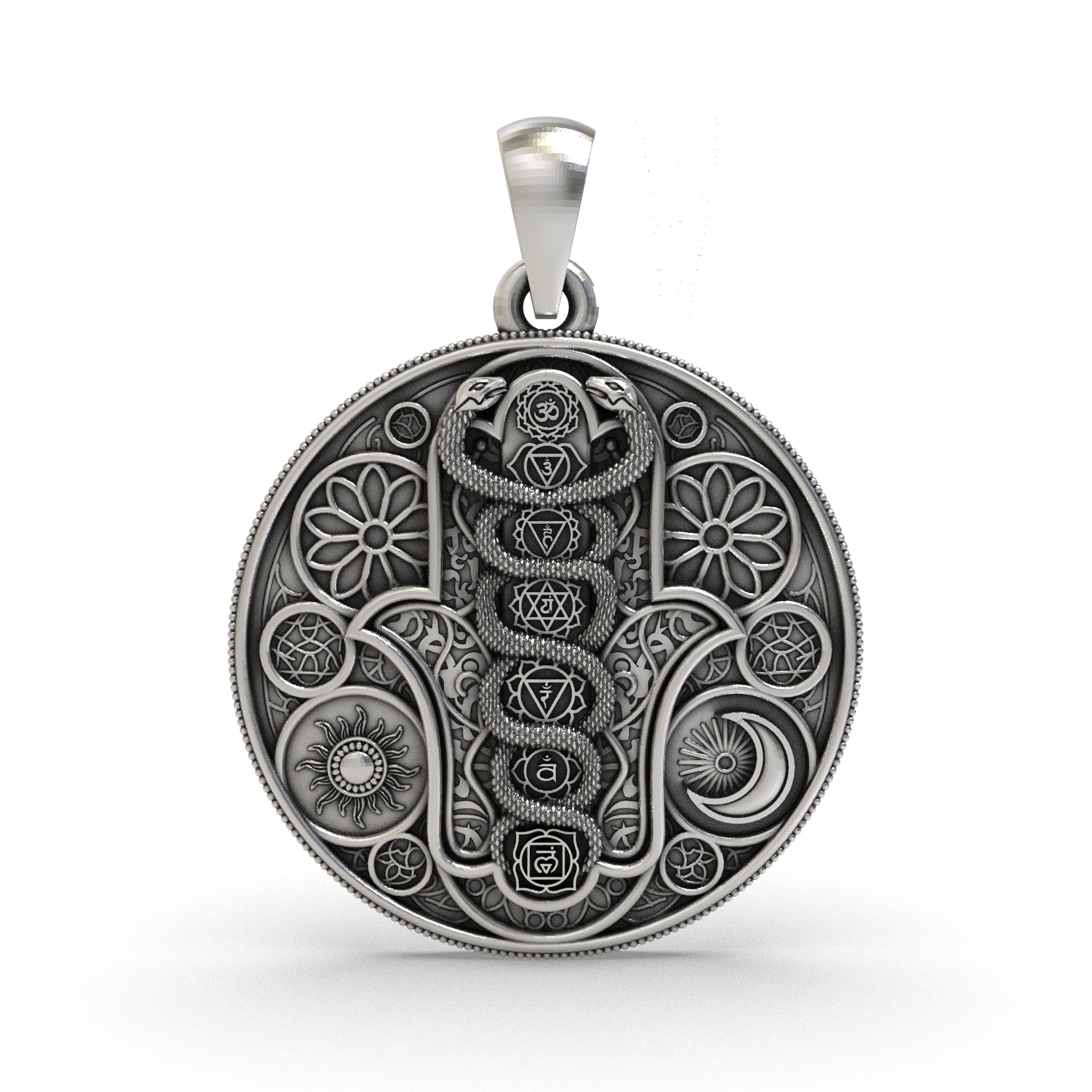 925 silver Hamsa Hand Chakra pendant front view Main image