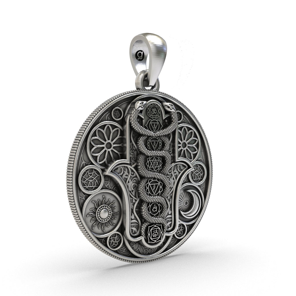 Handcrafted 925 silver Hamsa pendant side angle