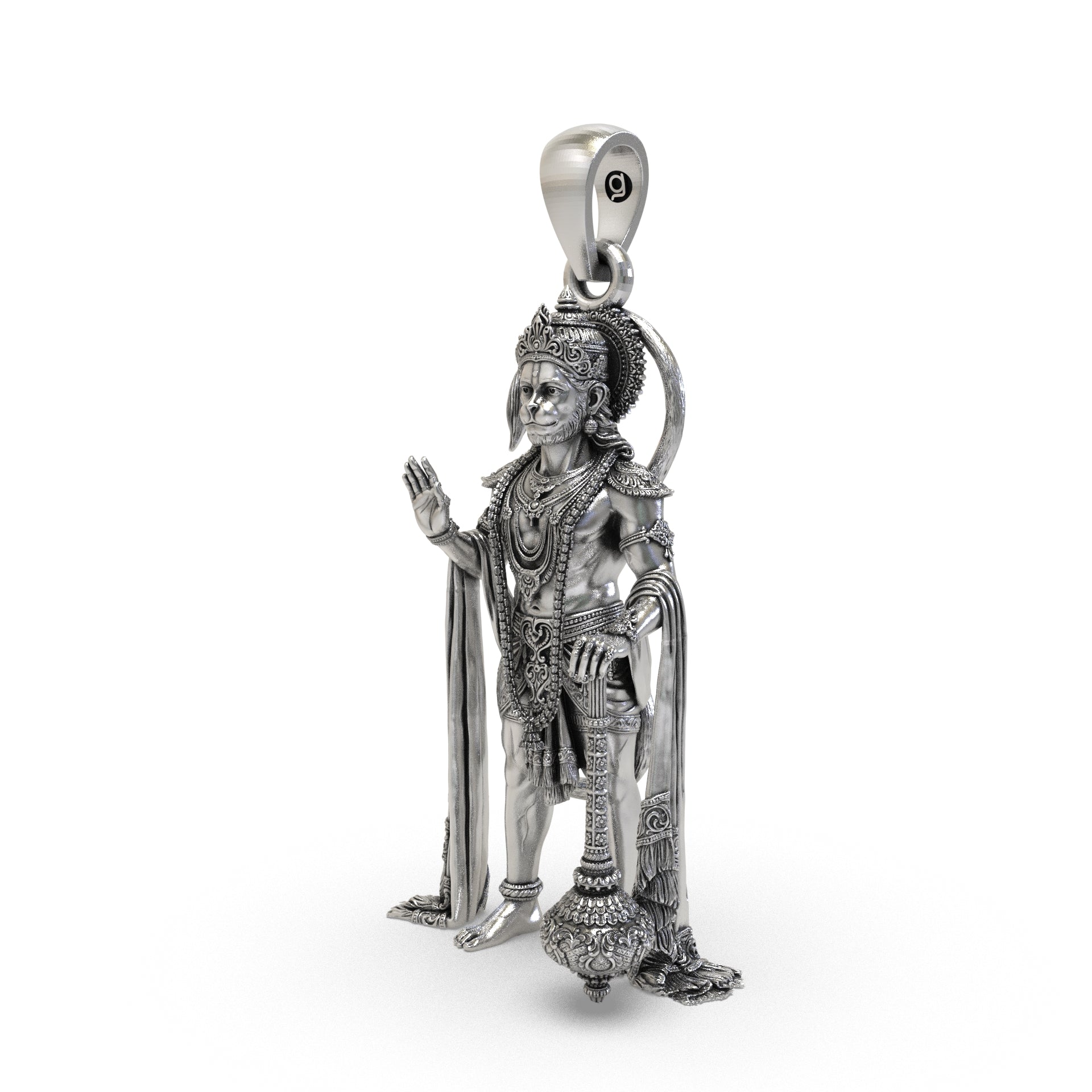 925 Silver King of Salangpur Hanuman Pendant | Full 3D Solid Secondary image