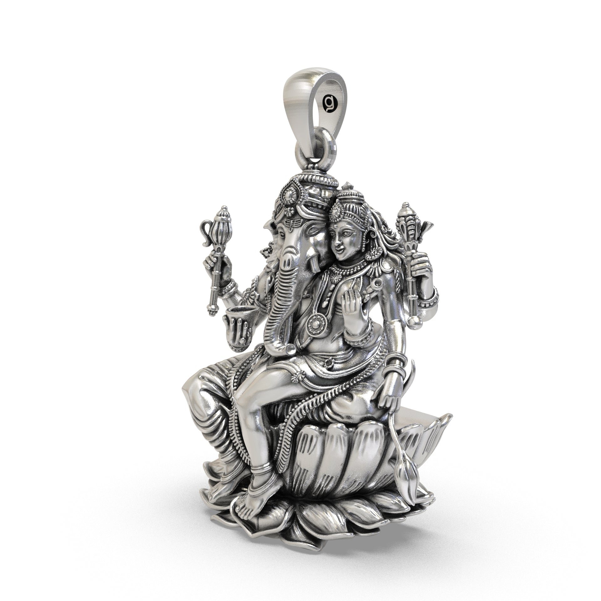 Oxidized Shri Ganapati silver pendant details