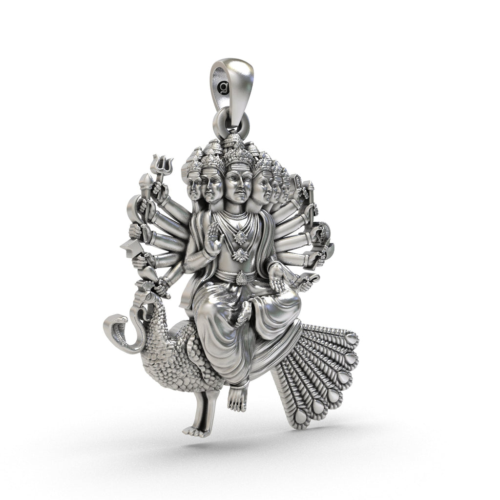 Handcrafted 925 silver Murugan pendant angle view
