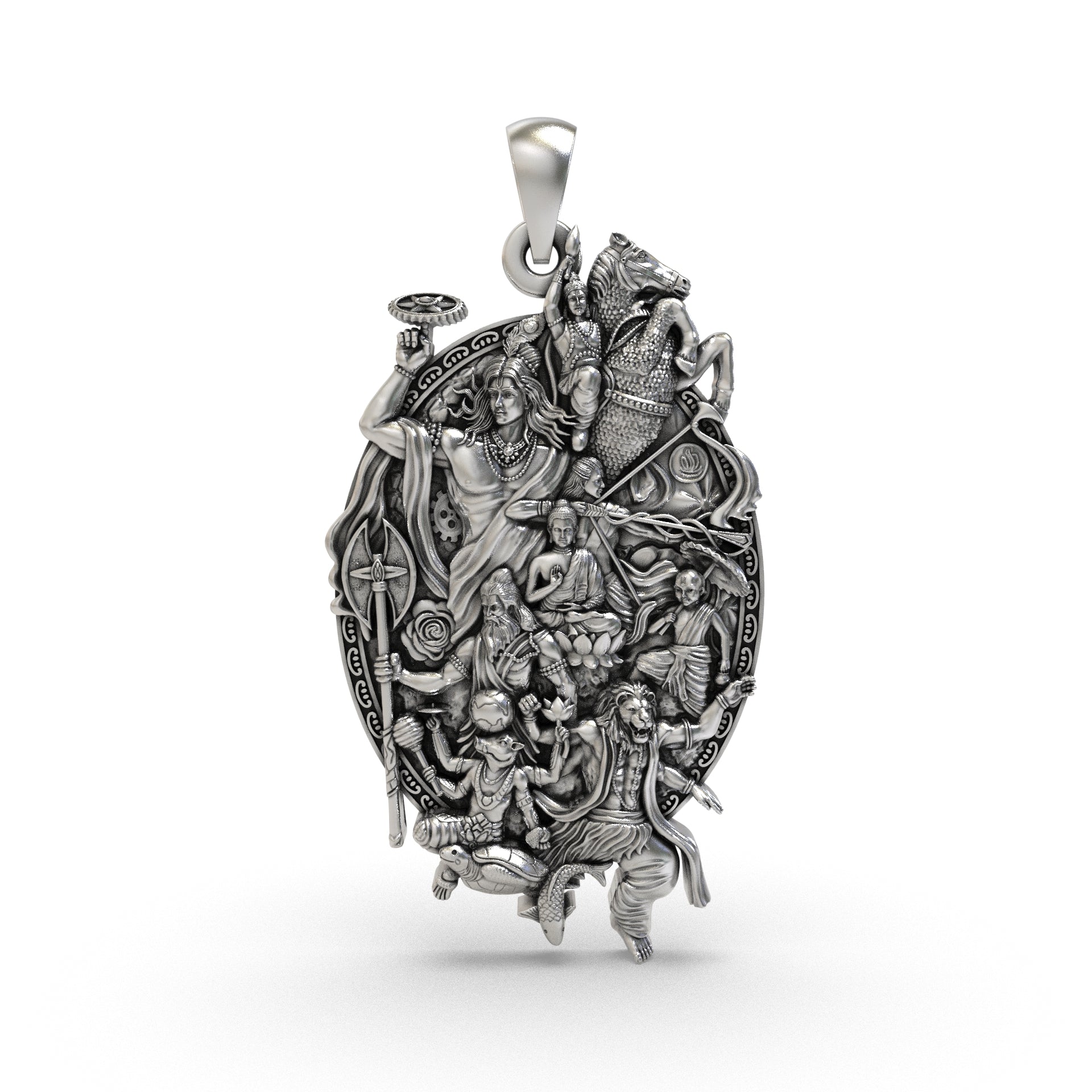 925 silver Dashavatara Vishnu pendant front view Main image