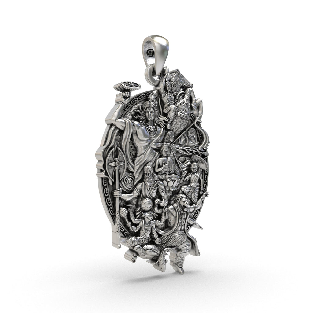 Handcrafted 925 silver Dashavatar pendant angle view