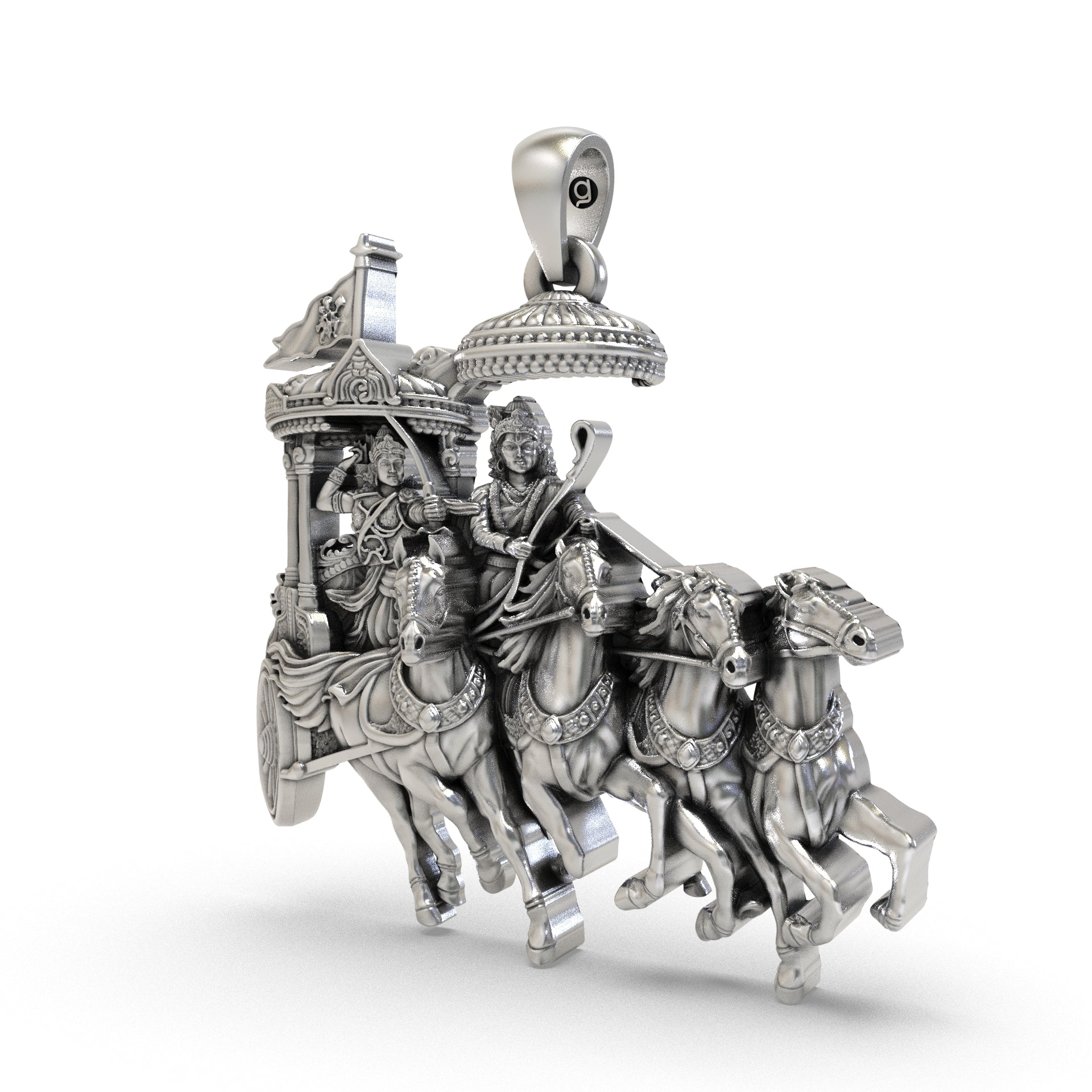 925 Silver Krishna Arjuna Pendant | Mahabharata Jewelry Secondary image