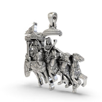Close-up Mahabharata silver pendant detailing