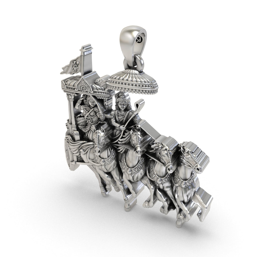 Luxury sterling silver Krishna Arjuna necklace pendant