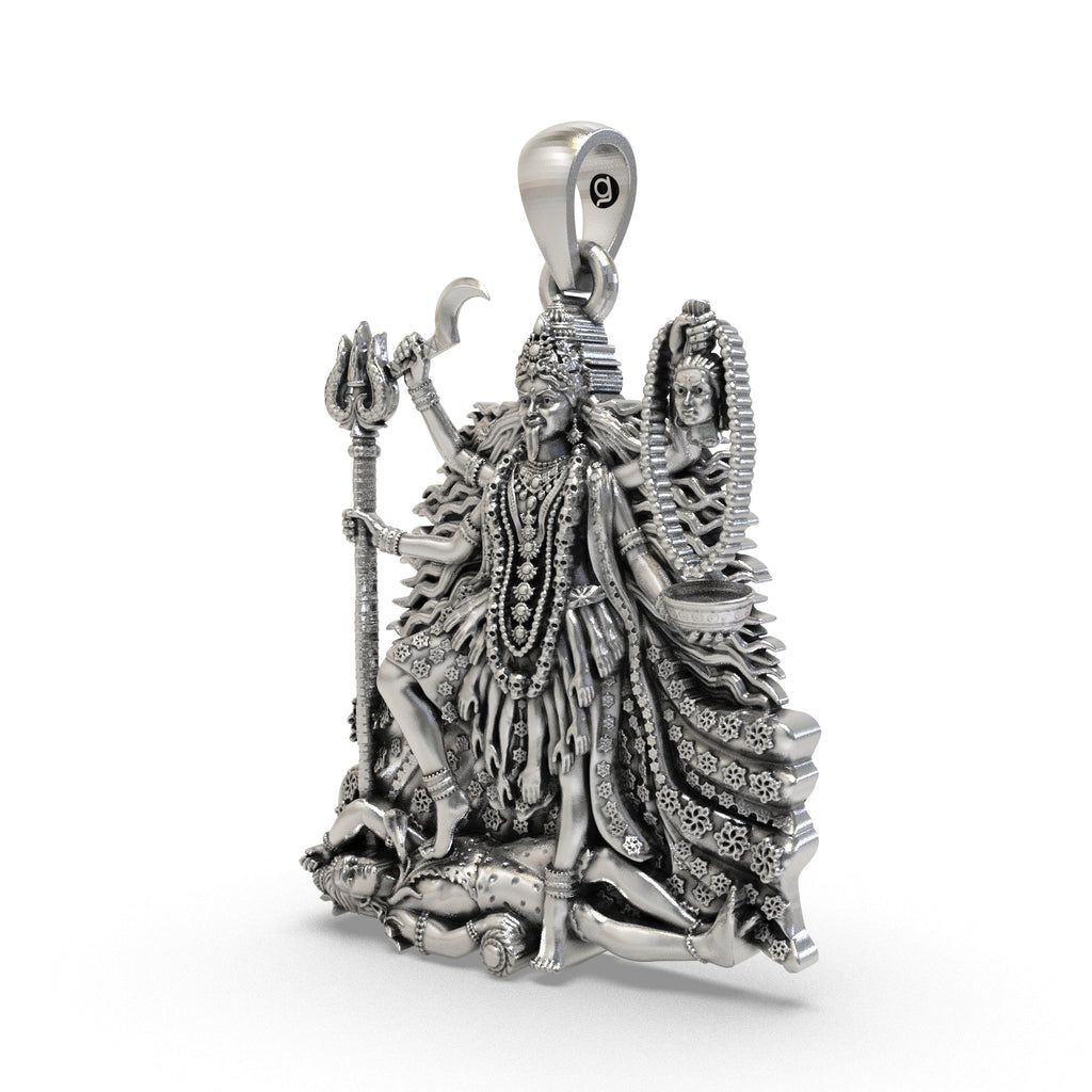925 sterling silver maa kali pendant with oxidized antique finish
