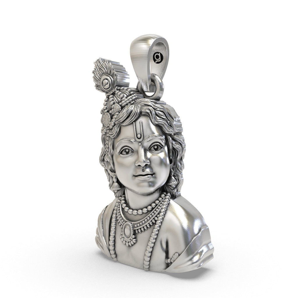 Close-up of Laddu Gopal silver pendant craftsmanship