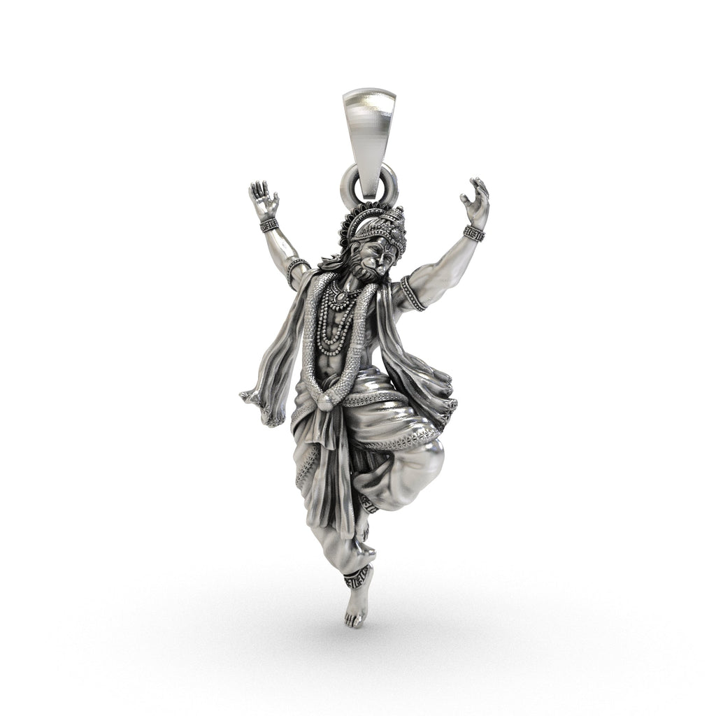925 silver Dancing Hanumanji pendant front view