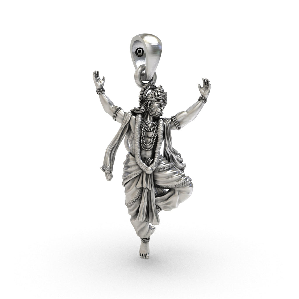 Antique silver Dancing Hanuman pendant detail