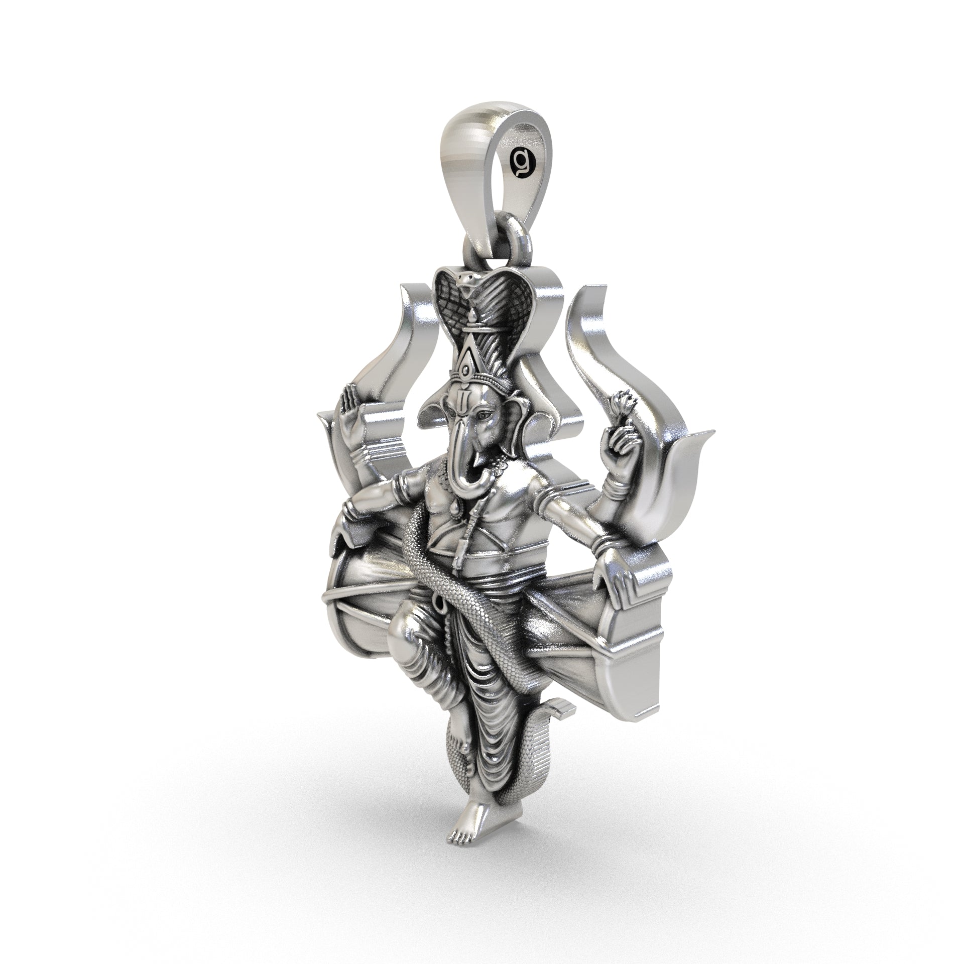 925 Silver Dancing Ganesha on Damru Pendant | Naga Ganapati Locket Secondary image