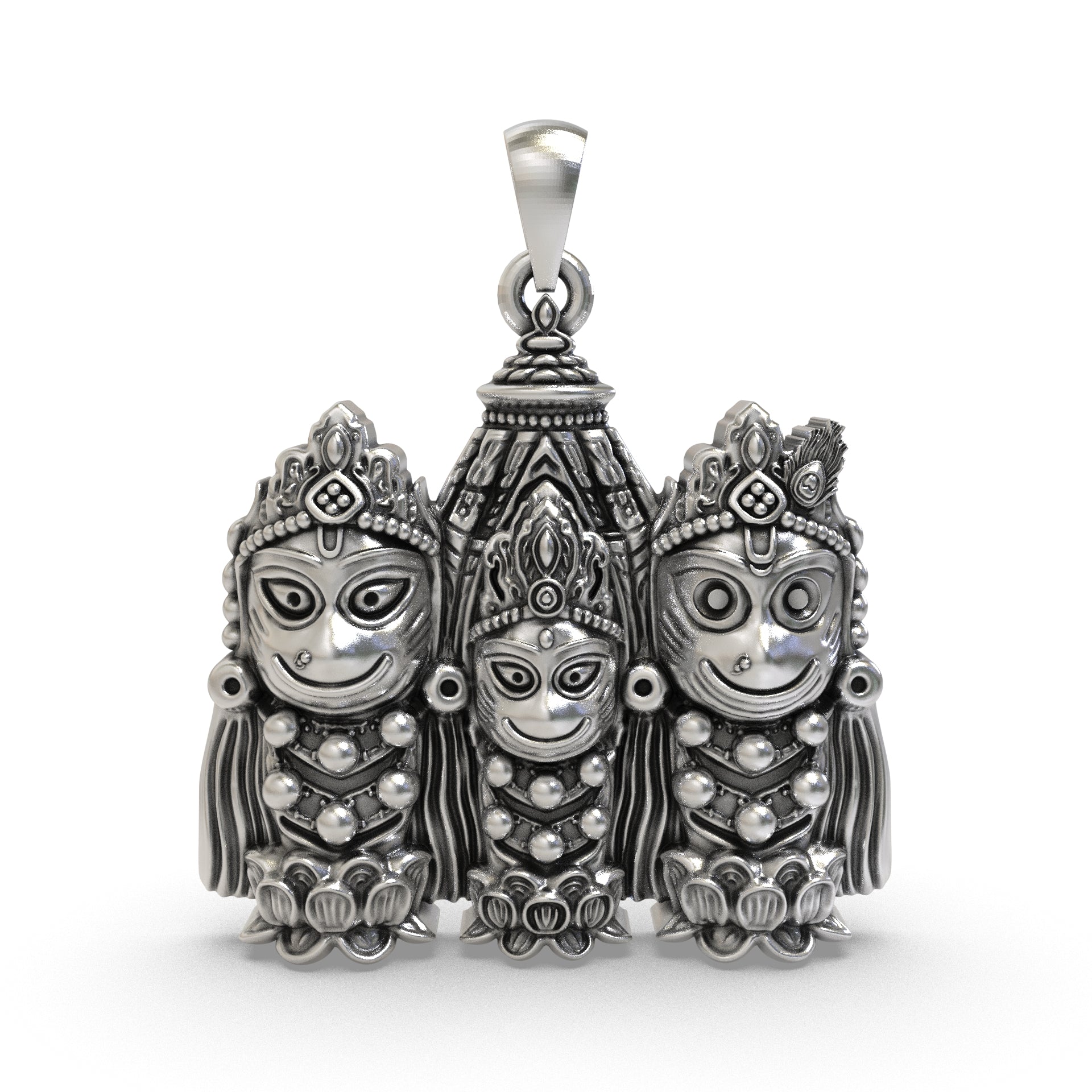 925 silver Jagannath Balabhadra Subhadra pendant with antique oxidized temple design Main image